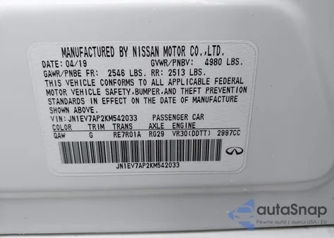 2019 Infiniti Q50 3.0T Signature Edition from USA, damaged, VIN JN1EV7AP2KM542033